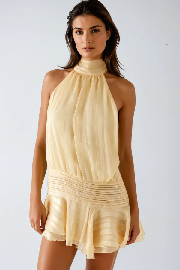 Belle Women's Cocktail Mini Dress | Cotton Blend, Elegant Halter Neck 0