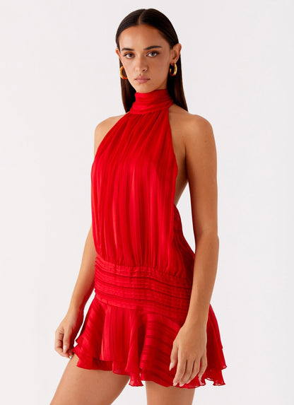 Belle Women's Cocktail Mini Dress | Cotton Blend, Elegant Halter Neck 10