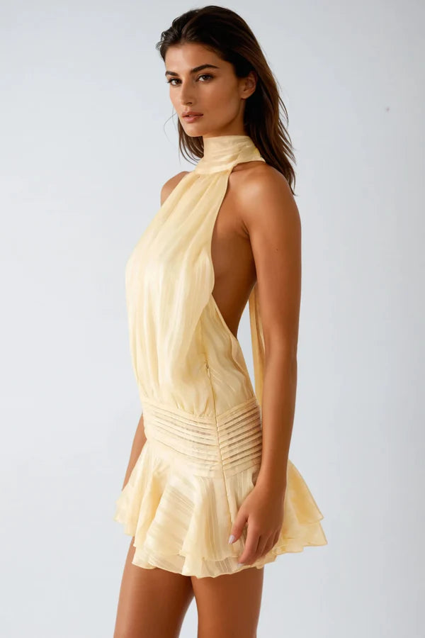 Belle Women's Cocktail Mini Dress | Cotton Blend, Elegant Halter Neck 3