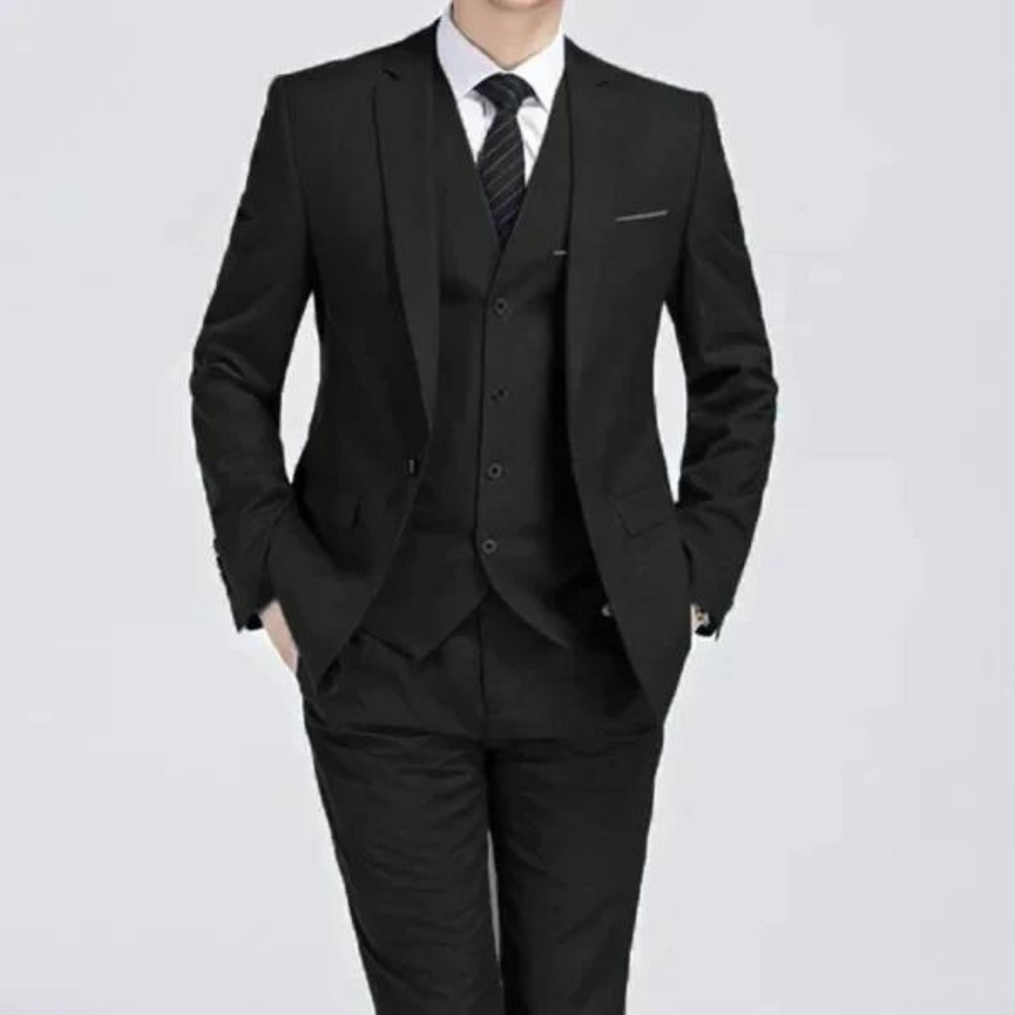 Benson Men's Suit | Classic Three-Piece Black Ensemble, Wedding and Formal Wear 7