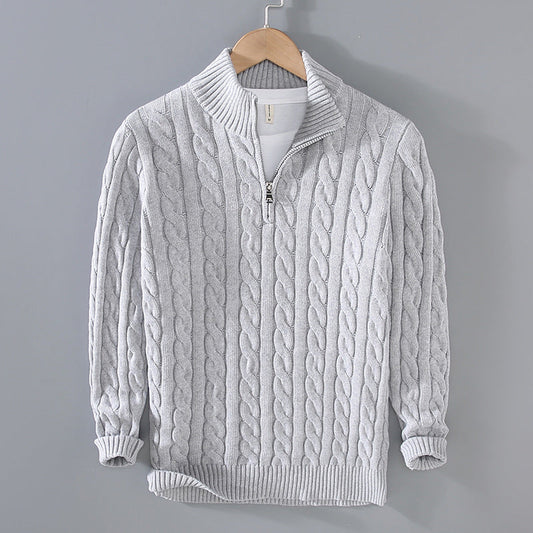 Benson Men's Zip Neck Sweater | Classic Cable Knit Design 1