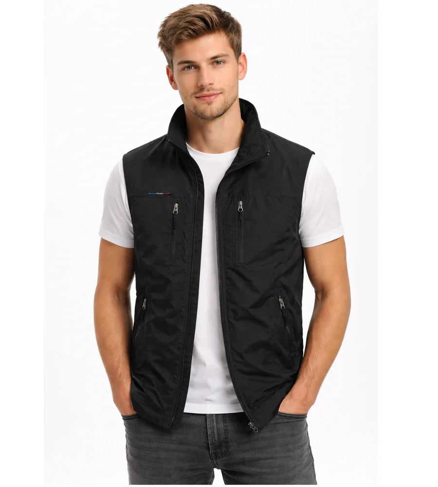 Bren Men's Vest | Lightweight Fabric, Stand-up Collar, Zippered Pockets 0