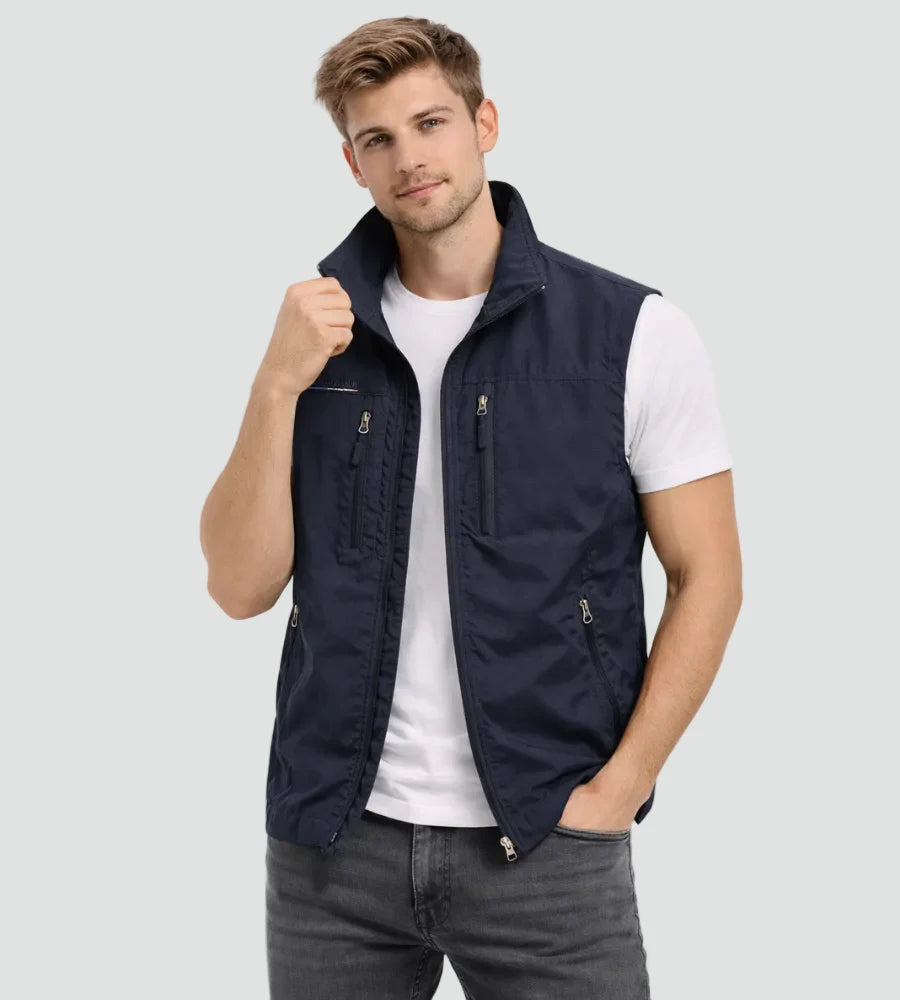 Bren Men's Vest | Lightweight Fabric, Stand-up Collar, Zippered Pockets 1