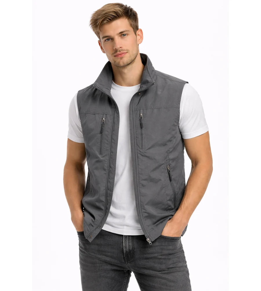 Bren Men's Vest | Lightweight Fabric, Stand-up Collar, Zippered Pockets 3