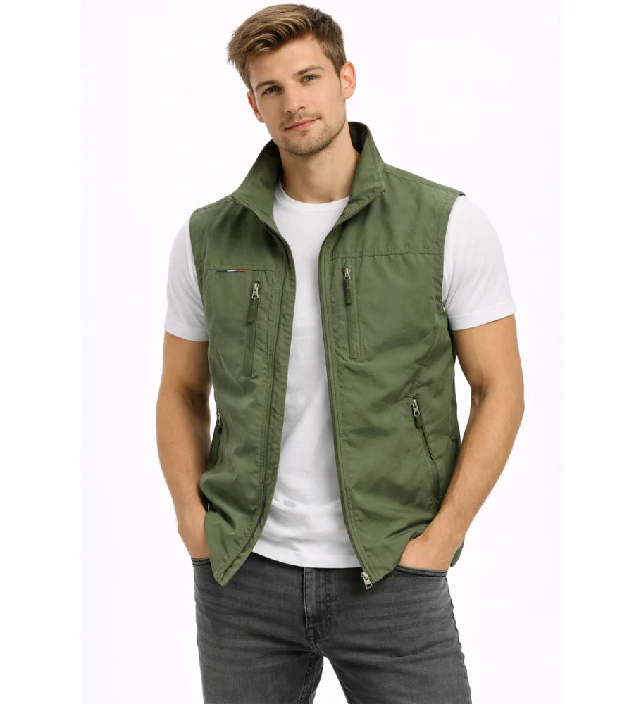 Bren Men's Vest | Lightweight Fabric, Stand-up Collar, Zippered Pockets 4