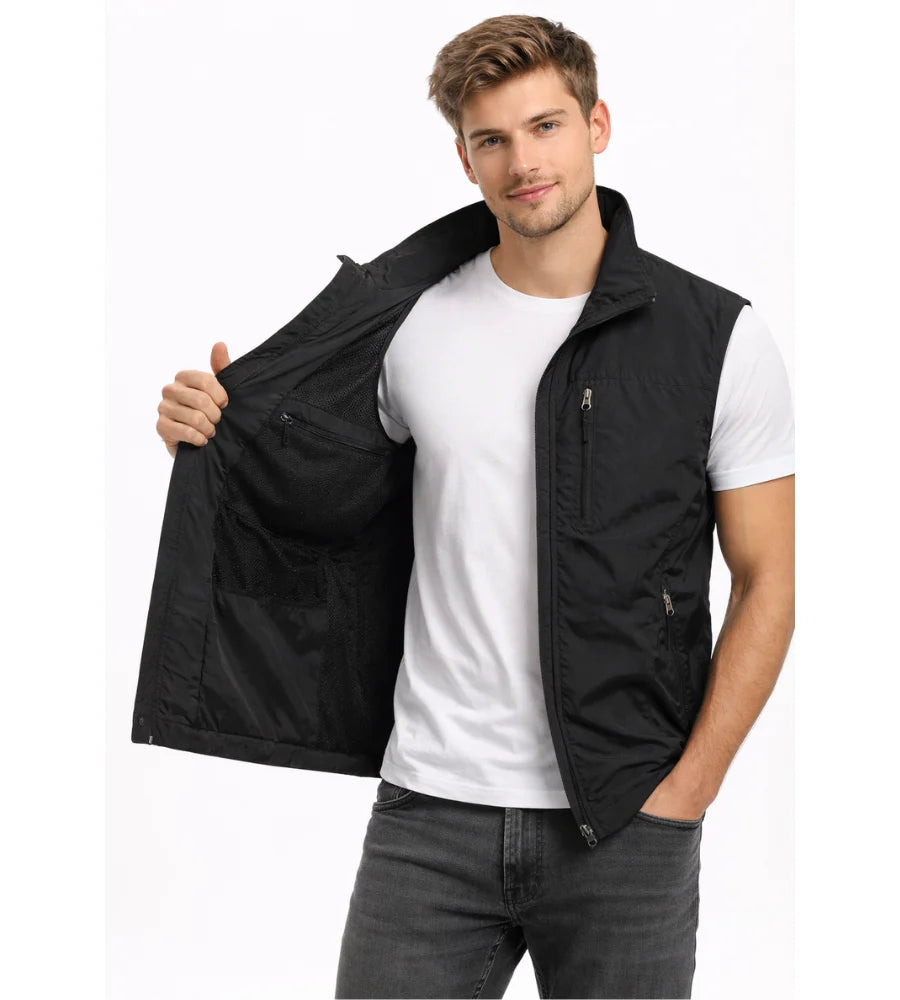 Bren Men's Vest | Lightweight Fabric, Stand-up Collar, Zippered Pockets 7