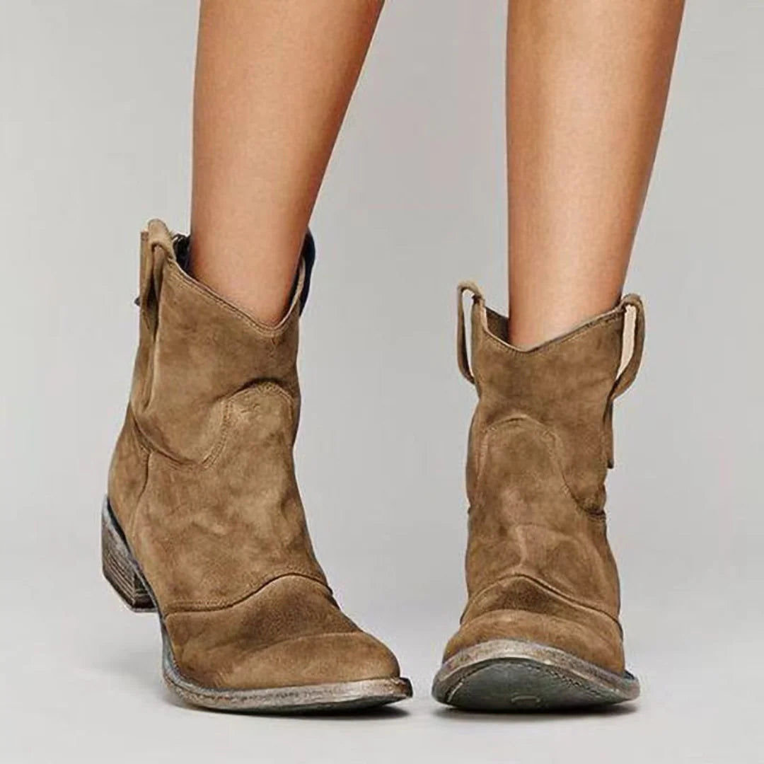 Brenna Women's Ankle Boots | Suede-Like Western Design, Low Block Heel 1
