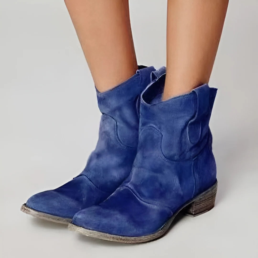 Brenna Women's Ankle Boots | Suede-Like Western Design, Low Block Heel 4