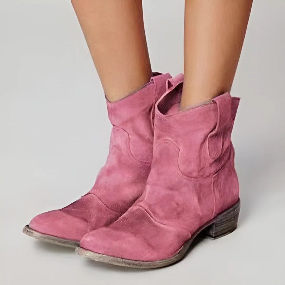 Brenna Women's Ankle Boots | Suede-Like Western Design, Low Block Heel 7