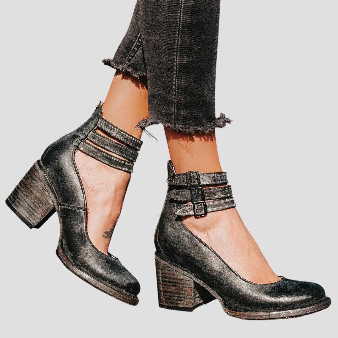 Brenna Women's Block Heel Pumps | Closed Toe, Buckle Strap 0