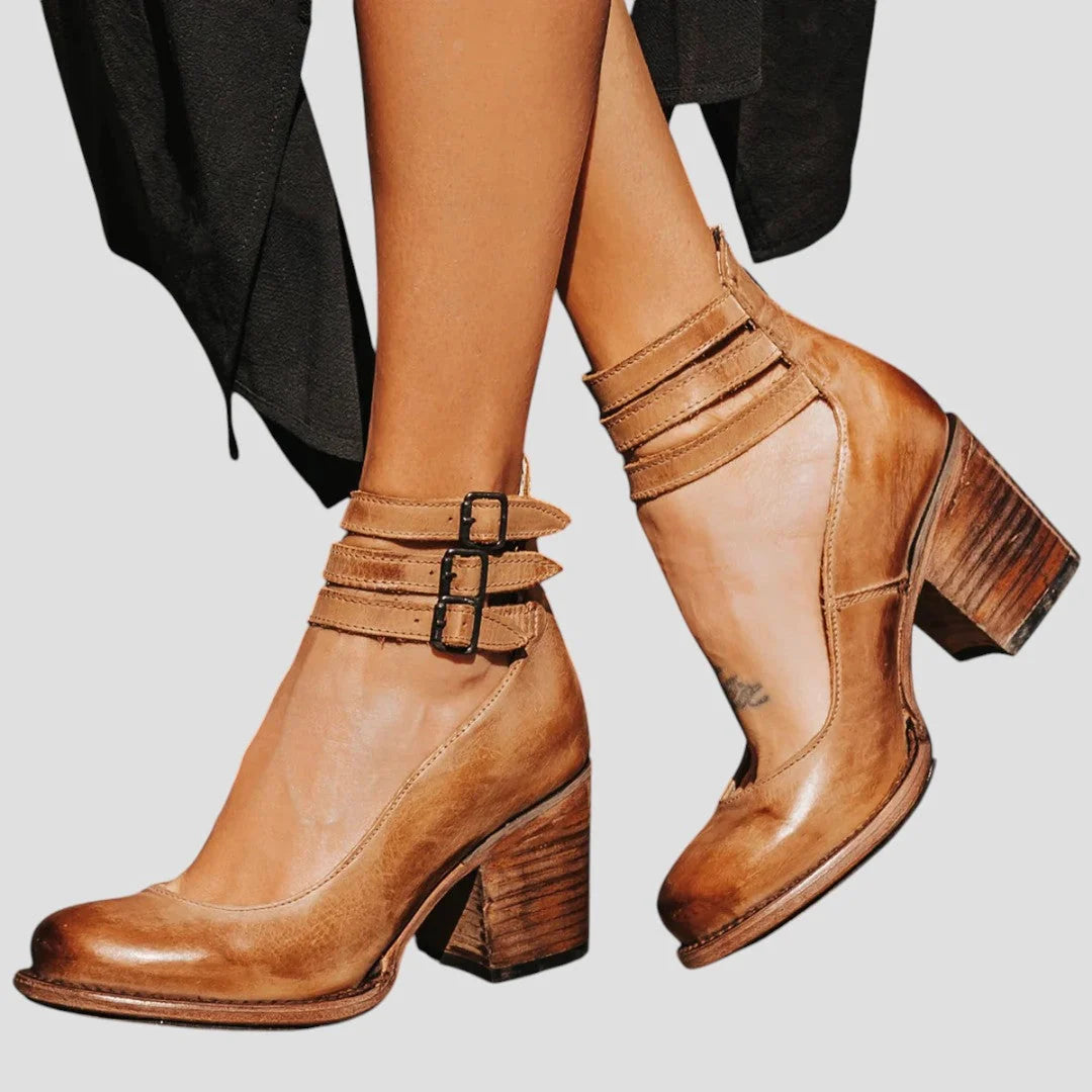 Brenna Women's Block Heel Pumps | Closed Toe, Buckle Strap 1
