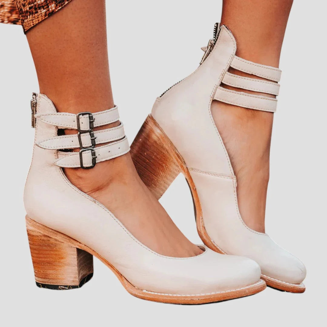 Brenna Women's Block Heel Pumps | Closed Toe, Buckle Strap 3