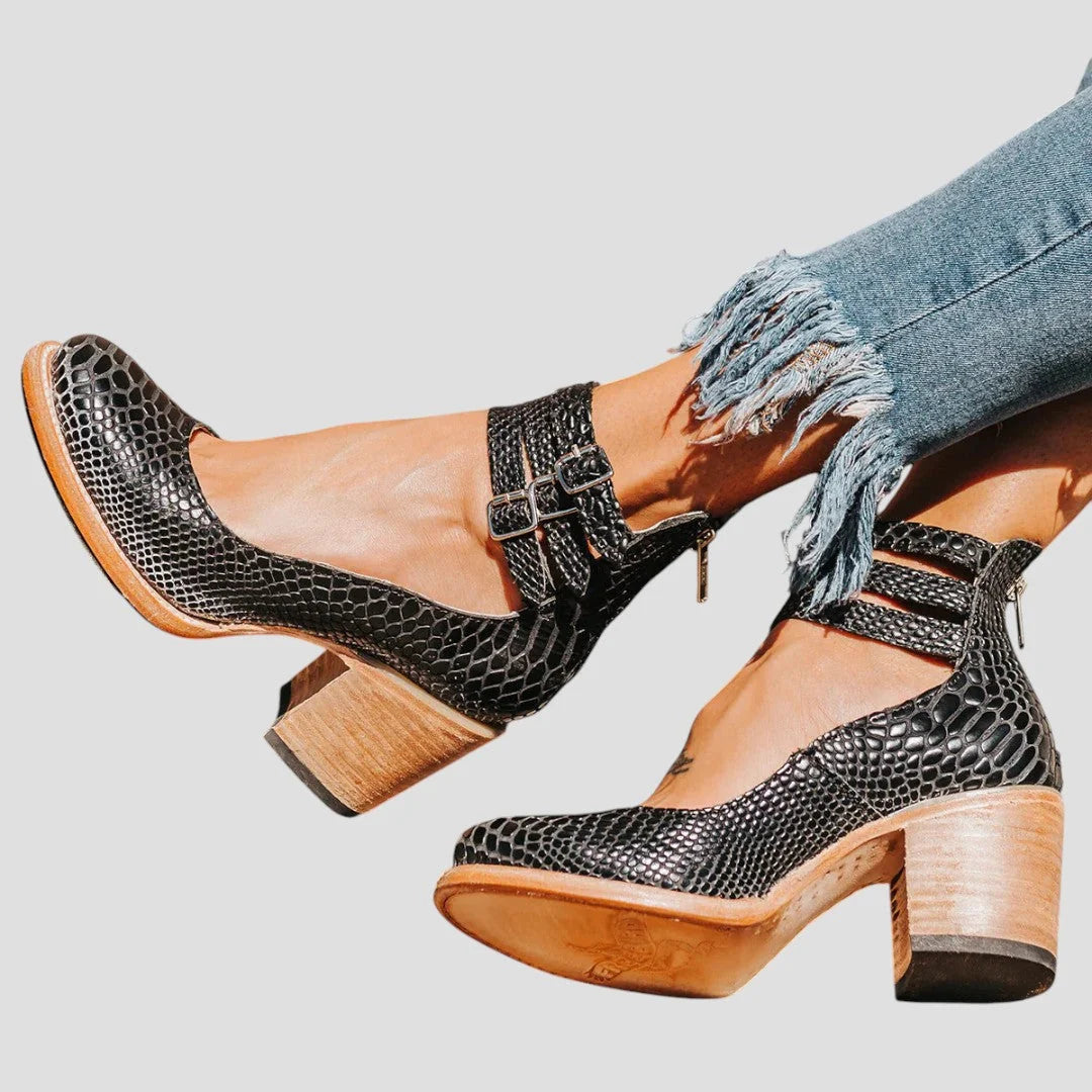 Brenna Women's Block Heel Pumps | Closed Toe, Buckle Strap 4