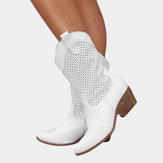 Brenna Women's Boots | Perforated Mid-Calf Design, Block Heel 0