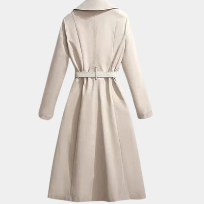Brenna Women's Coat | Smooth Fabric, Belted Midi Design 1