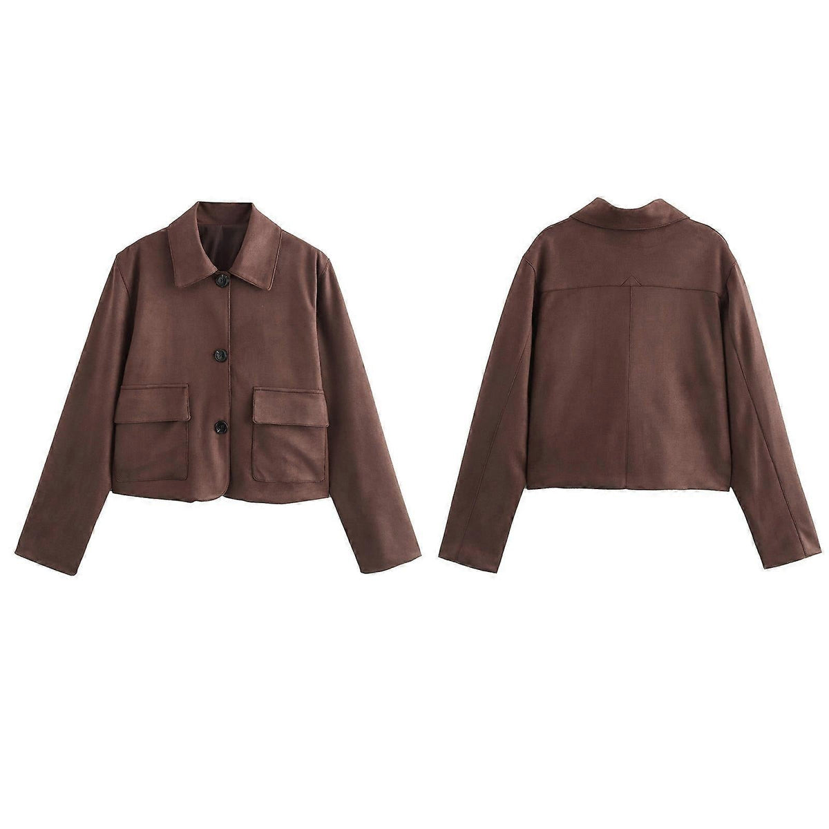 Brenna Women's Jacket | Short Brown with Pockets and Button Closure 1