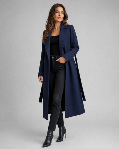 Brenna Women's Longline Coat | Wool-Look, Belted Waist, Mid-Calf Length 0