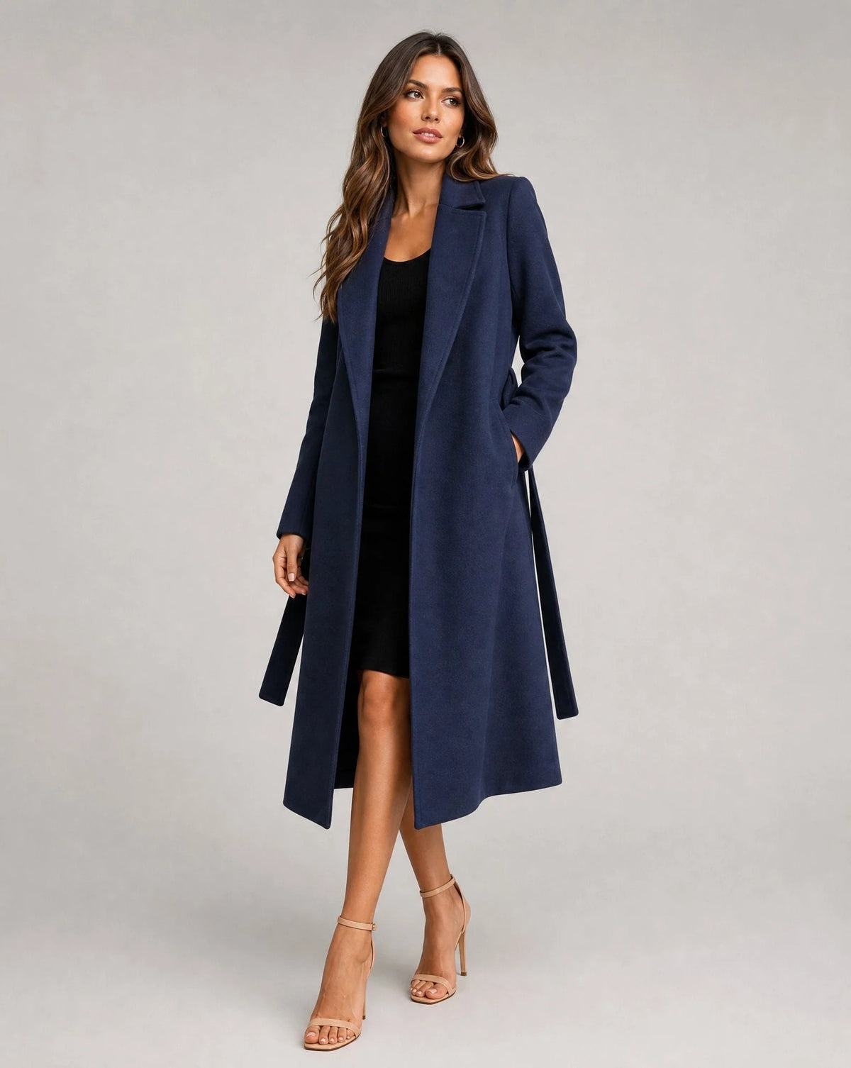 Brenna Women's Longline Coat | Wool-Look, Belted Waist, Mid-Calf Length 1