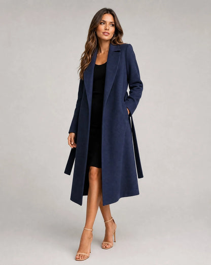 Brenna Women's Longline Coat | Wool-Look, Belted Waist, Mid-Calf Length 1