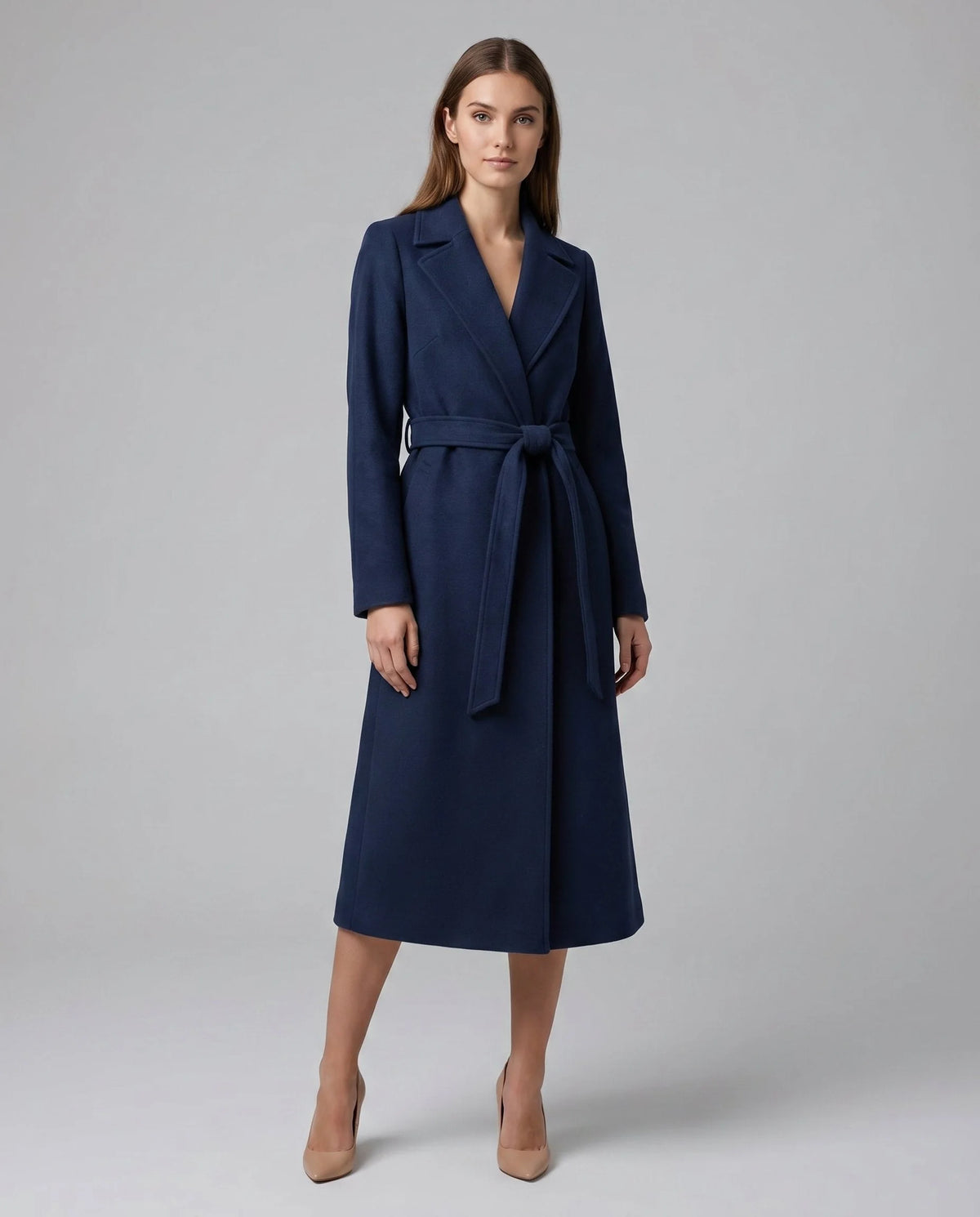 Brenna Women's Longline Coat | Wool-Look, Belted Waist, Mid-Calf Length 2