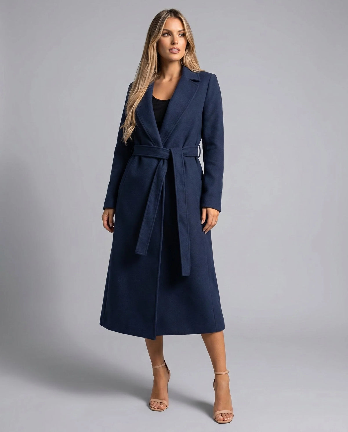 Brenna Women's Longline Coat | Wool-Look, Belted Waist, Mid-Calf Length 3