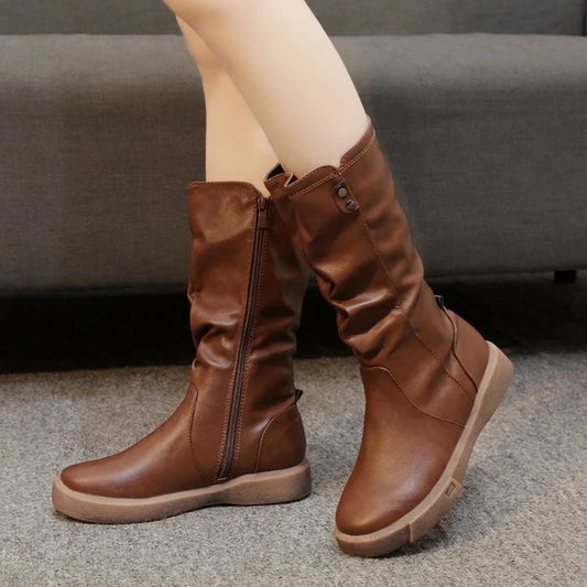 Brenna Women's Mid-Calf Boots | Soft Upper, Side Zipper, Low Heel 0