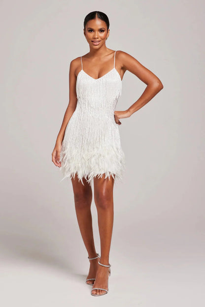 Brielle Women's Mini Dress | Feather Fringe Details, Cocktail Party Style 0