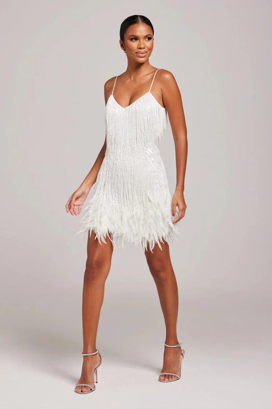 Brielle Women's Mini Dress | Feather Fringe Details, Cocktail Party Style 1
