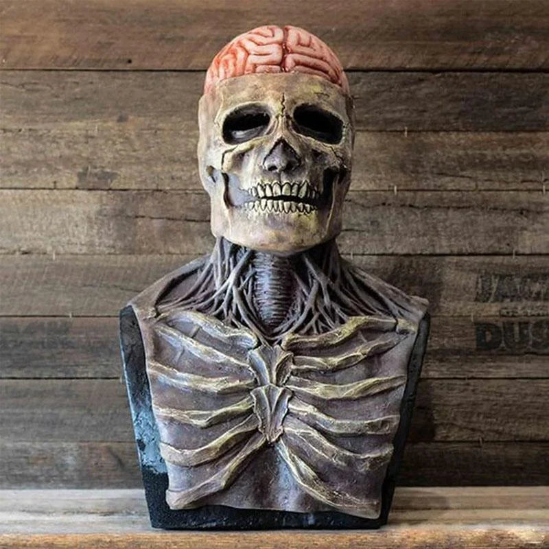 Caden Adult Scary Halloween Mask | Realistic Skeleton with Brain Detail, Flexible Latex 0