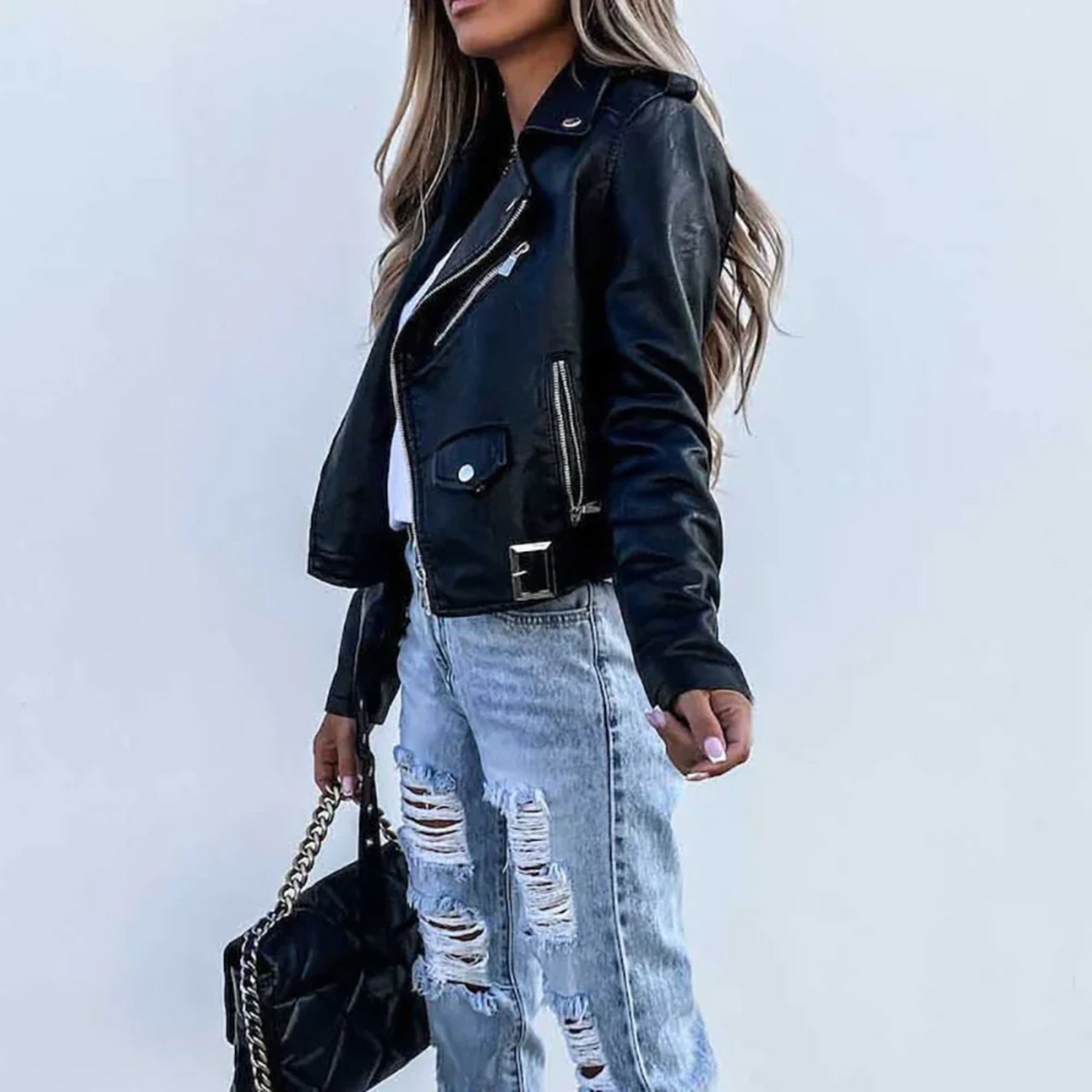 Cathy Women's Biker Jacket | High-Quality Leather, Classic Style 3