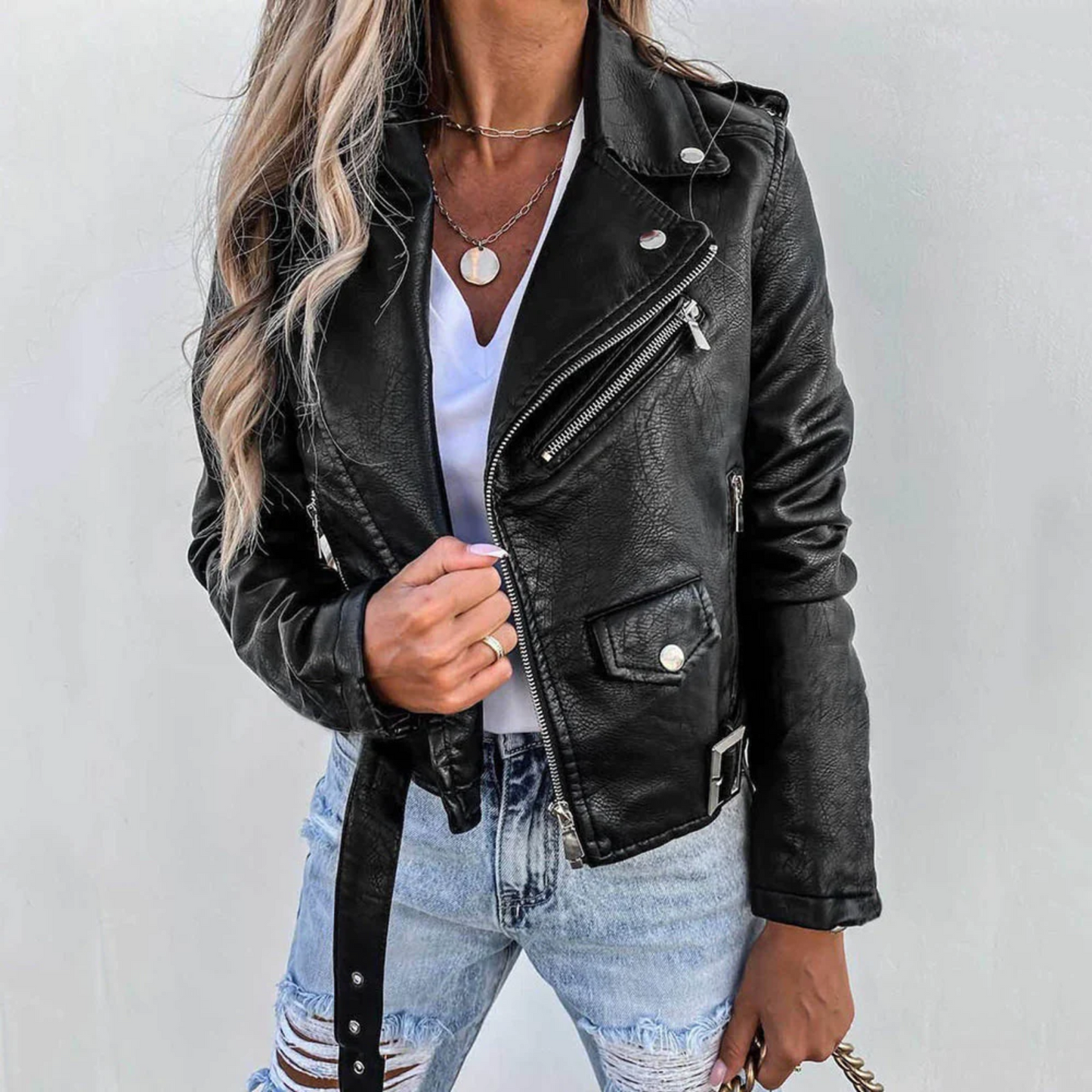 Cathy Women's Biker Jacket | High-Quality Leather, Classic Style 4