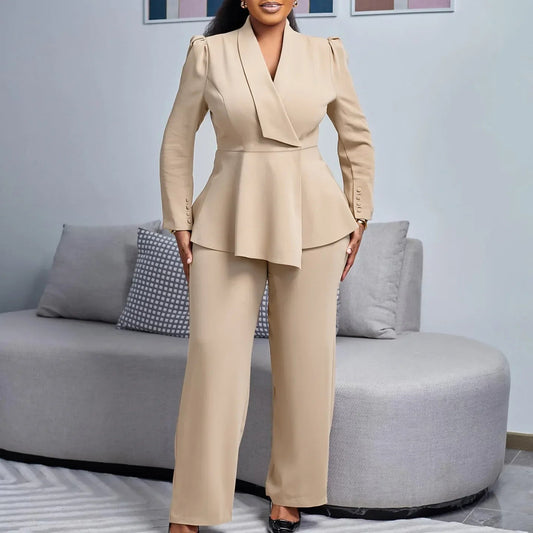 Cathy Women's Suit | Tailored Blazer & Wide-Leg Trousers, Elegant Peplum Design 0