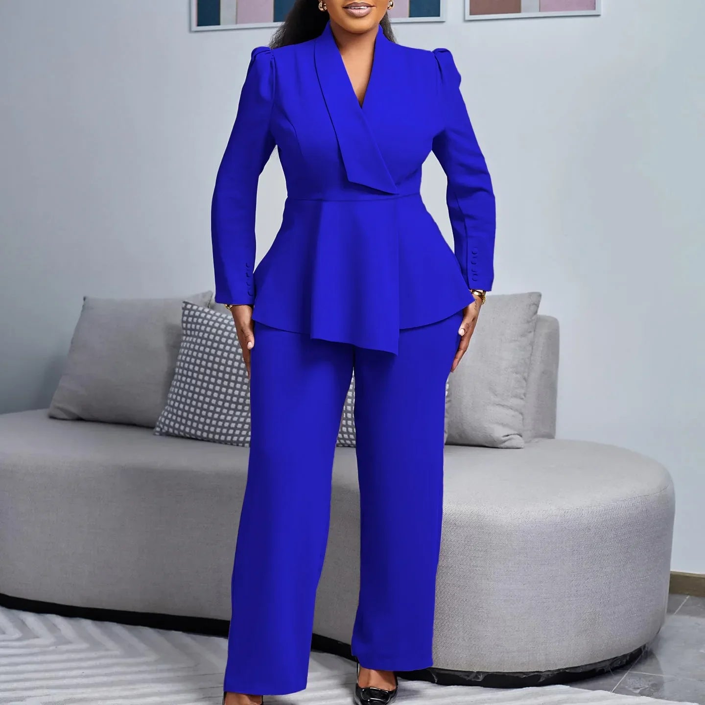 Cathy Women's Suit | Tailored Blazer & Wide-Leg Trousers, Elegant Peplum Design 2