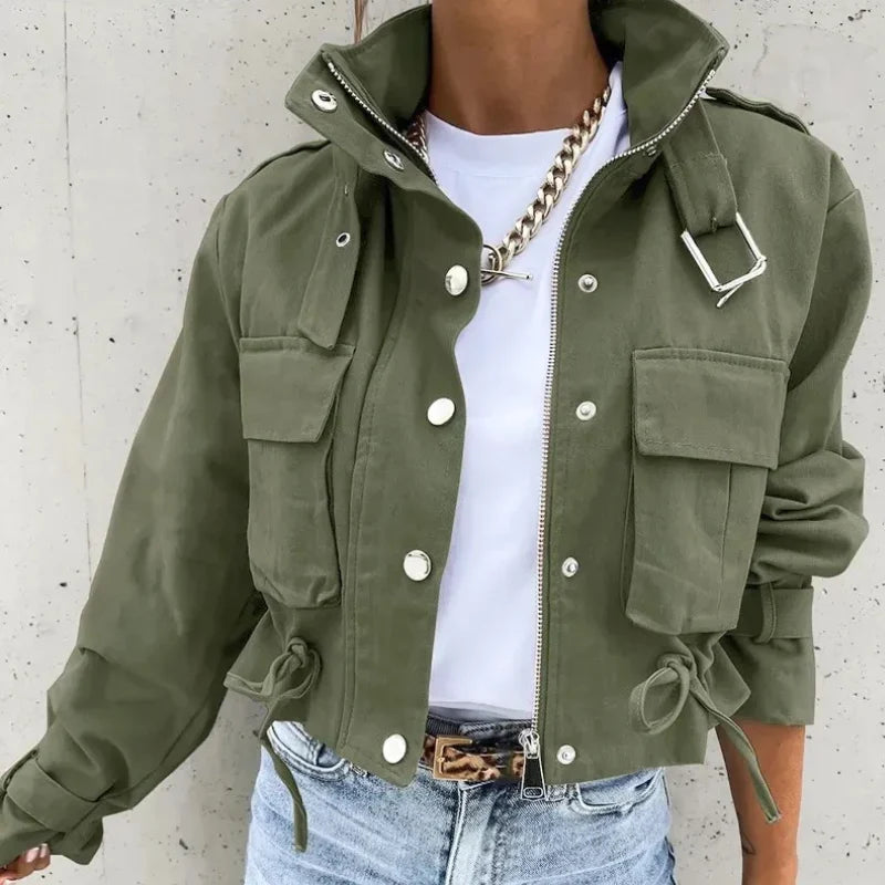 Celia Women's Cropped Bomber Jacket | Stand-Up Collar, Casual Fit 3