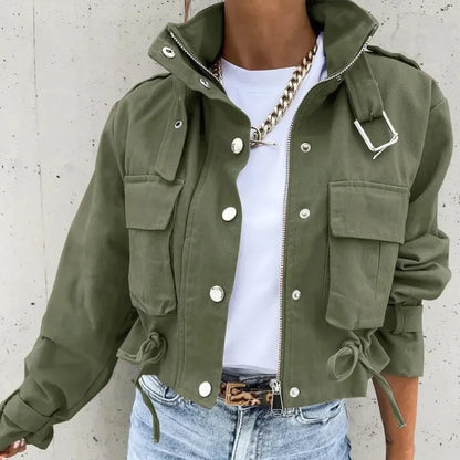 Celia Women's Cropped Bomber Jacket | Stand-Up Collar, Casual Fit 3