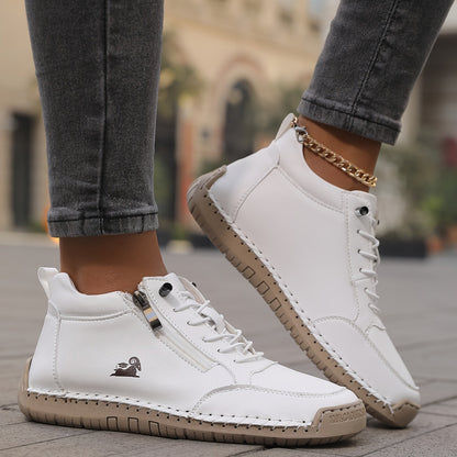Clara Women's Sneakers | Stylish Zip-Up Walking Shoes, Comfortable White Sneakers 15