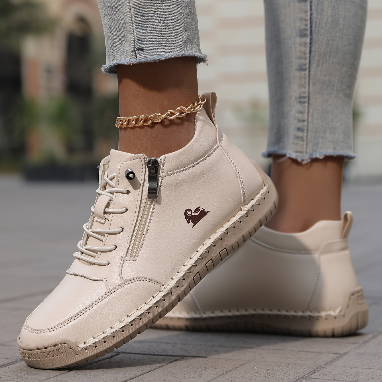 Clara Women's Sneakers | Stylish Zip-Up Walking Shoes, Comfortable White Sneakers 2