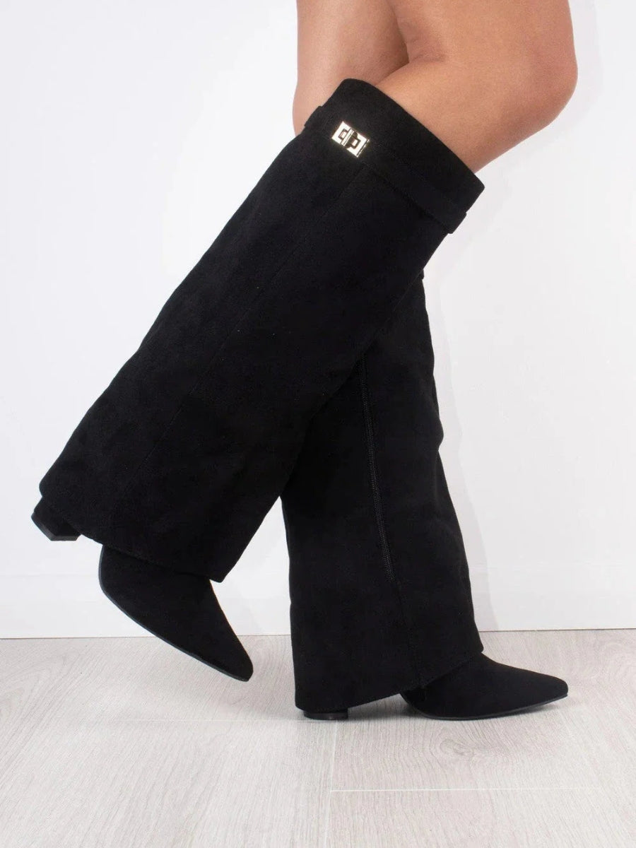 Cleo Women's Black Heel Boots | Premium Leather, Wide Leg Design 0