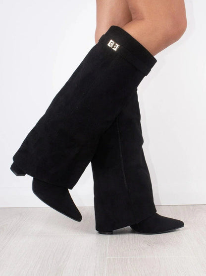Cleo Women's Black Heel Boots | Premium Leather, Wide Leg Design 0