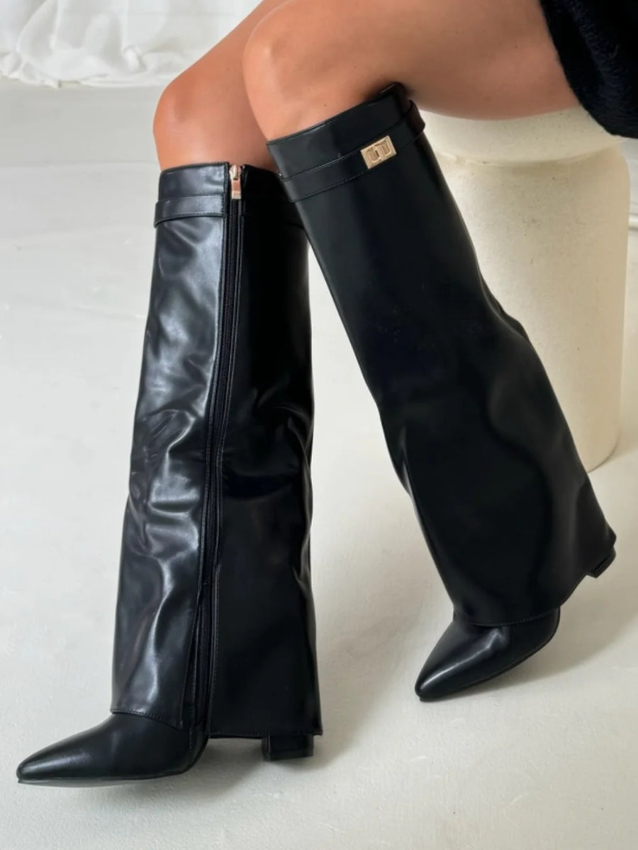 Cleo Women's Black Heel Boots | Premium Leather, Wide Leg Design 4