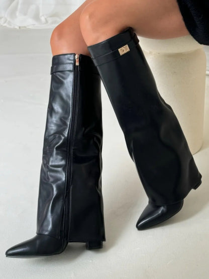 Cleo Women's Black Heel Boots | Premium Leather, Wide Leg Design 4