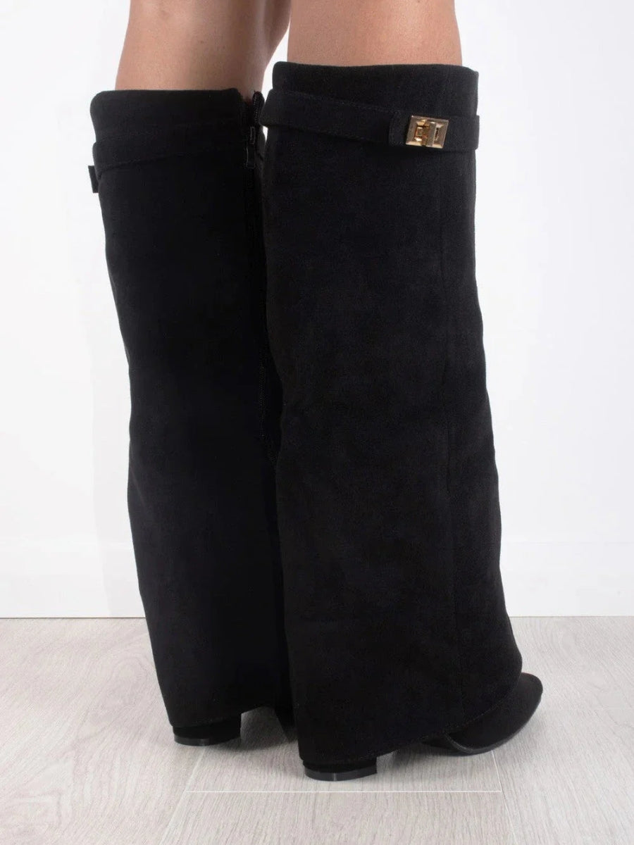 Cleo Women's Black Heel Boots | Premium Leather, Wide Leg Design 8