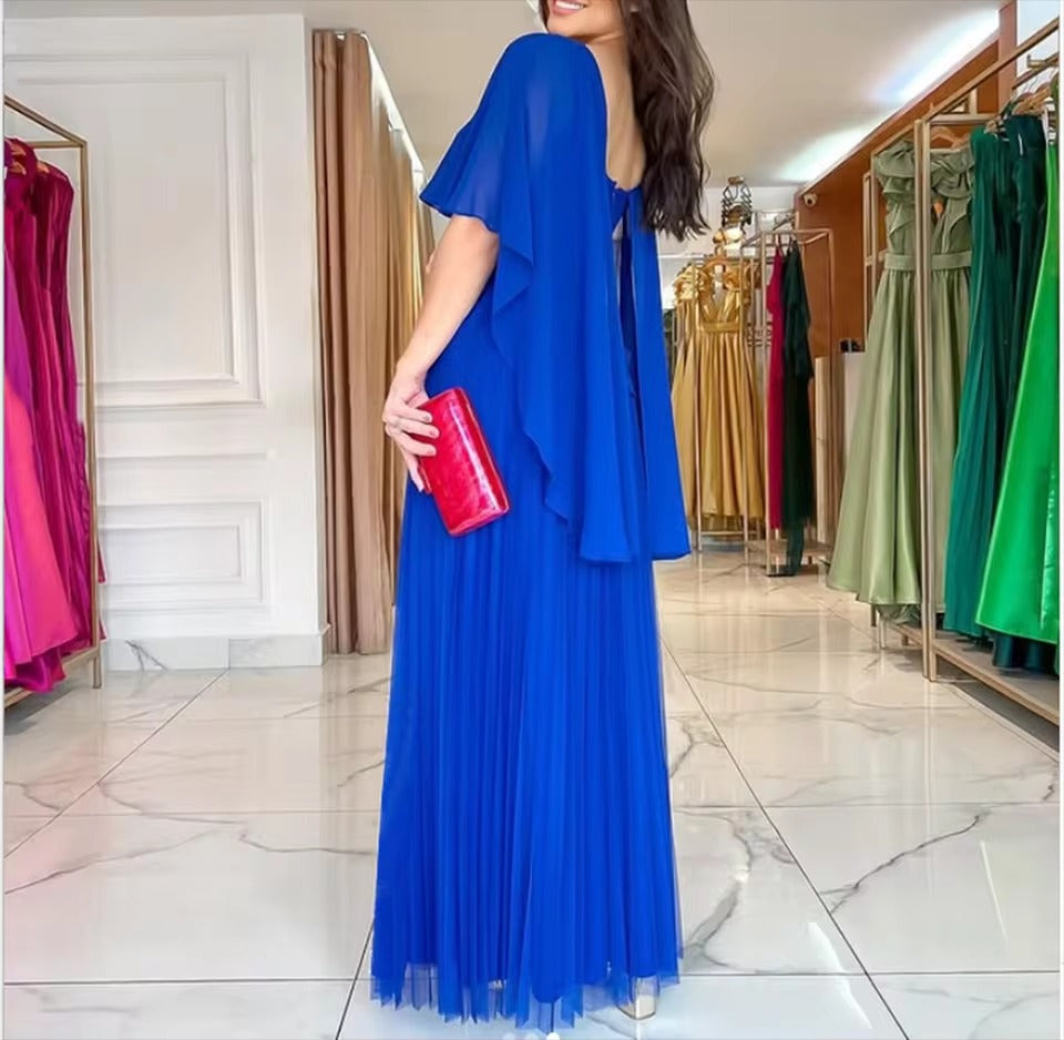 Cleo Women's Evening Dress | Pleated Cape, Elegant Gown 1