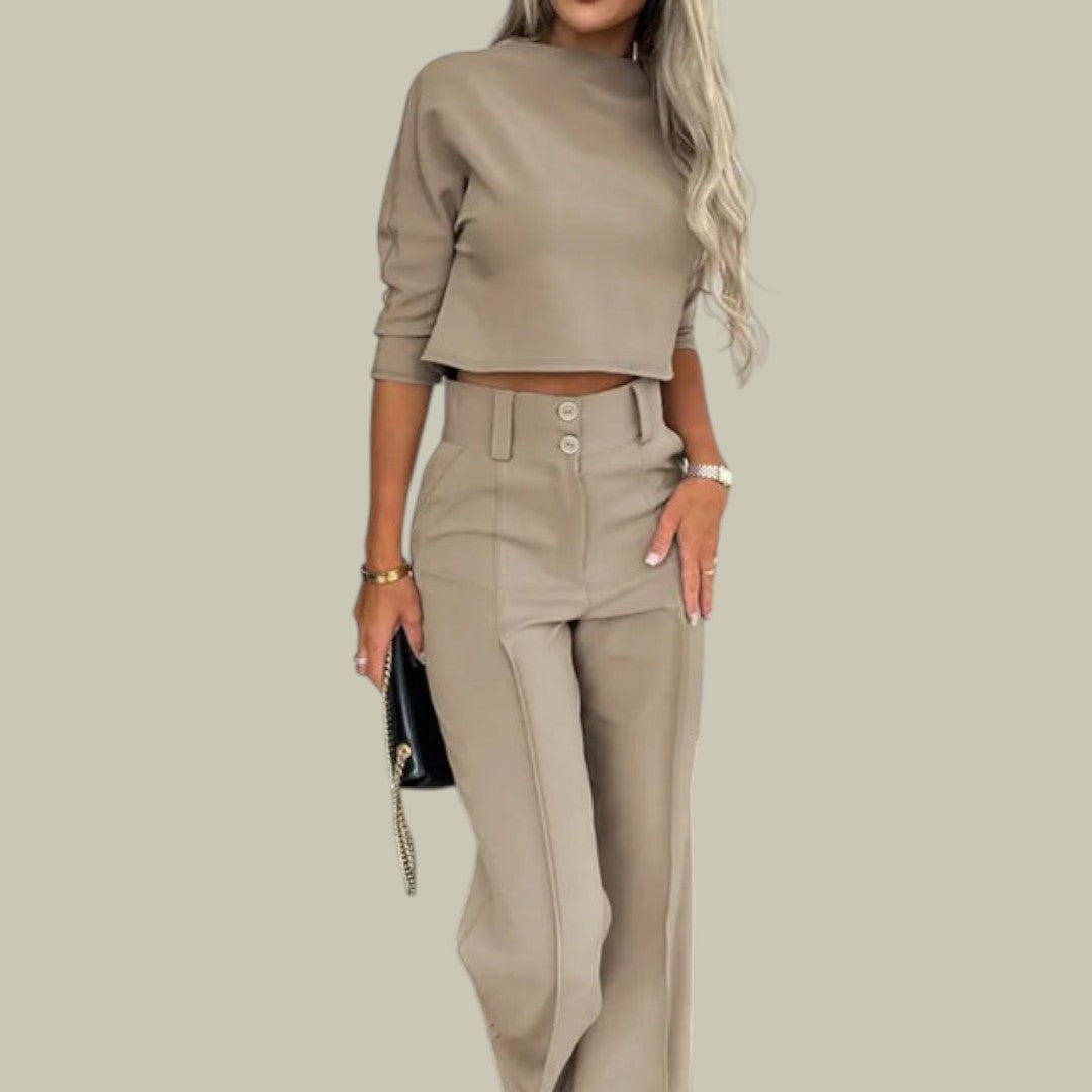 Cleo Women's Lounge Sets | Chic Cropped Top & Wide-Leg Trousers 3
