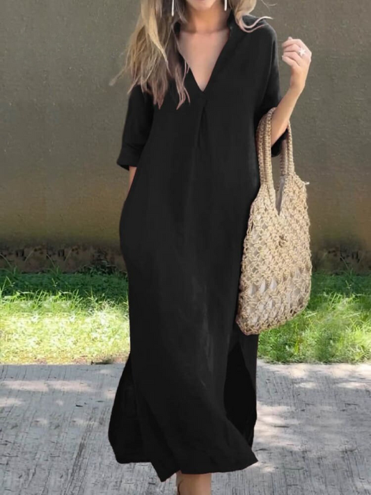 Cleo Women's Midi Dress | Flowy V-Neck Design 1
