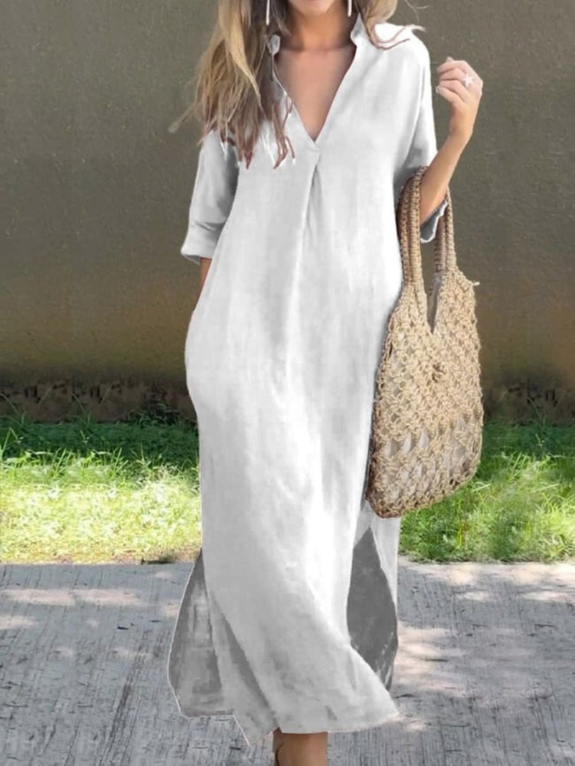 Cleo Women's Midi Dress | Flowy V-Neck Design 2