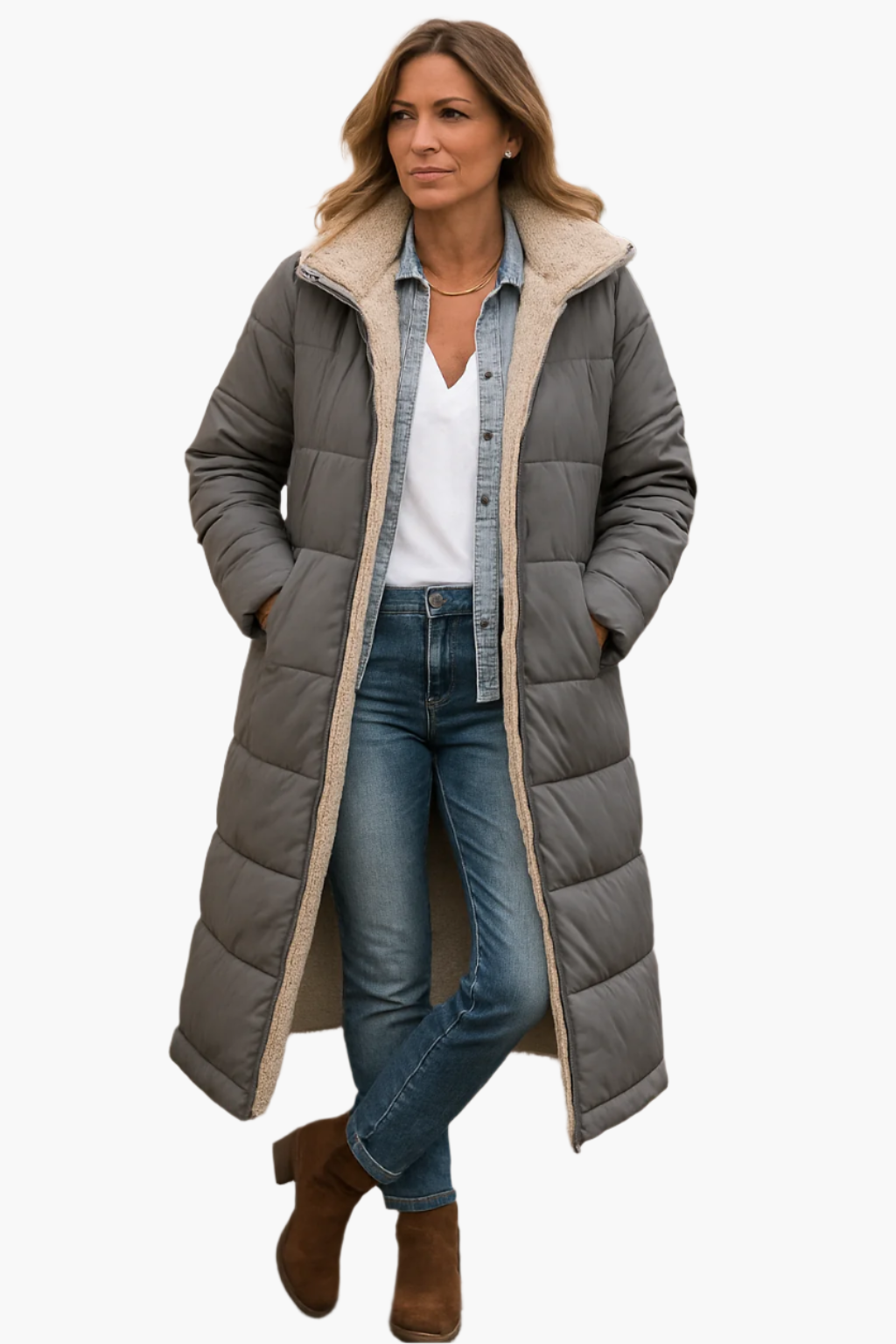 Cleo Women's Quilted Long Coat | Insulated Warmth, Hooded Design 6