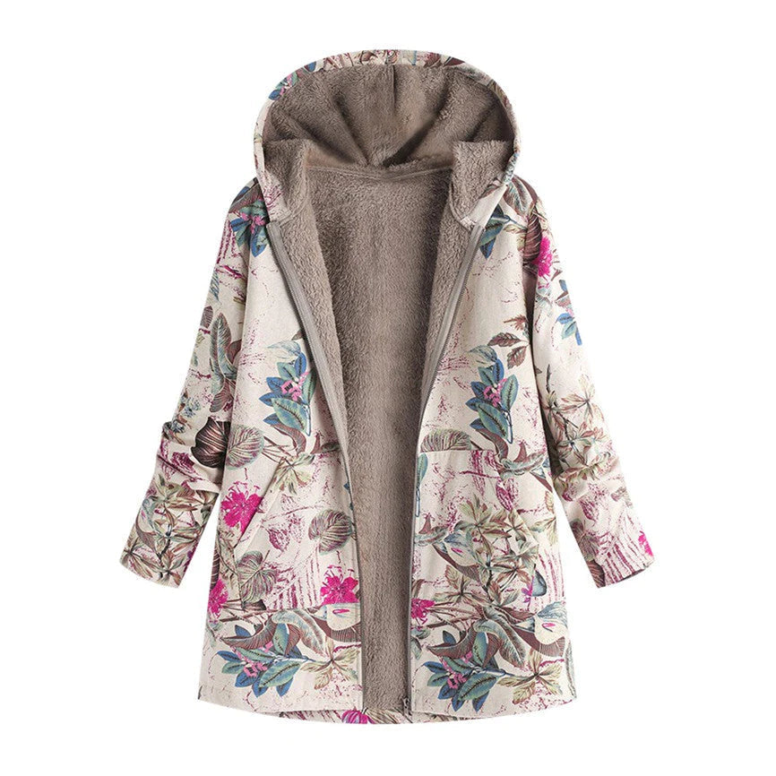 Cleo Women's Winter Coat | Floral Print with Hood, Stylish and Warm 0