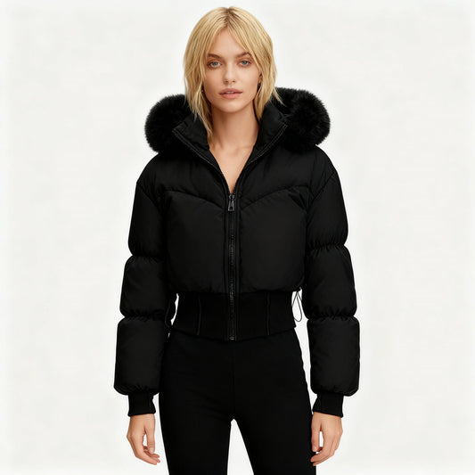 Cora Women's Cropped Down Jacket | Water-Repellent, Removable Hood 0