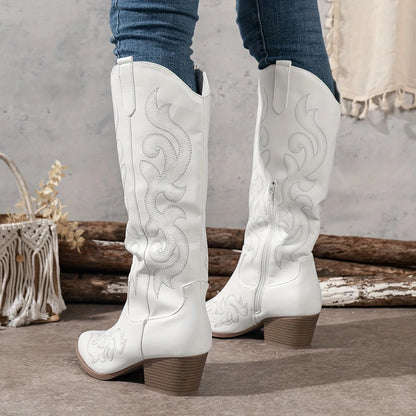 Cora Women's Knee-High Cowgirl Boots | Embroidered Leather, Block Heel 0